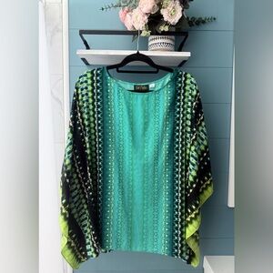 Bob Mackie Wearable Art Teal Abstract Print Top Size XL